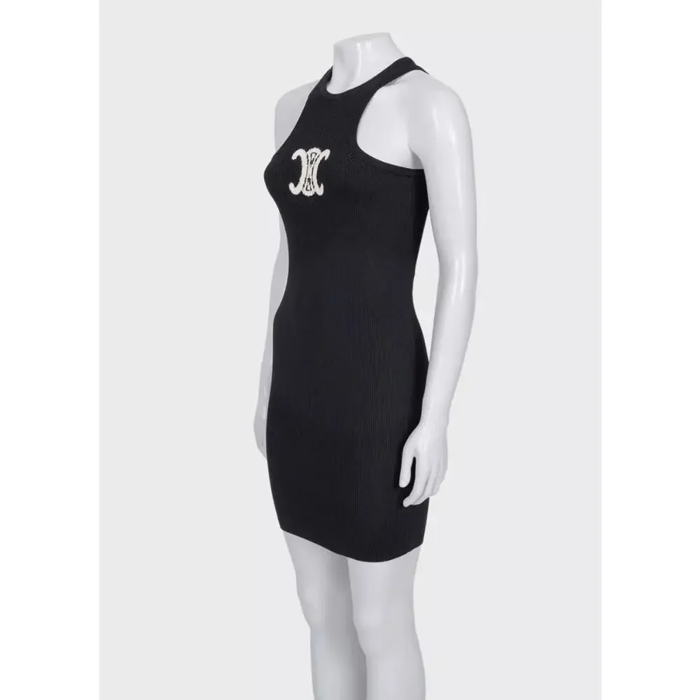 Celine Black Logo Bodycon Silk Blend Dress - Size M - Picture 2 of 7
